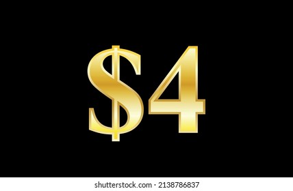 $4 gold dollar. Symbol price and promotional offer. product price tag