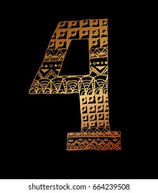 the 4 gold on a black background, abstract doodling. Vector illustration for your design.