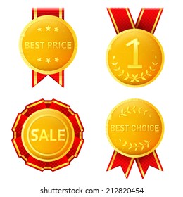 4 golden medals over white background