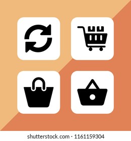 4 goods icons in vector set. shopping purse icon, cart and load illustration for web and graphic design