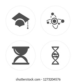 4 Graduate, Hourglass, Solar System, Dna Modern Icons On Round Shapes, Vector Illustration, Eps10, Trendy Icon Set.