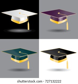4 Graduation student caps with golden elements