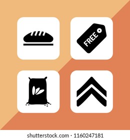 4 grain icons in vector set. chevron, free, bread and sack illustration for web and graphic design