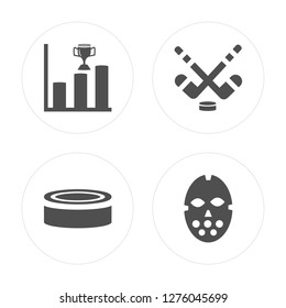 4 Graph bar, Puck, Hockey, Hockey mask modern icons on round shapes, vector illustration, eps10, trendy icon set.