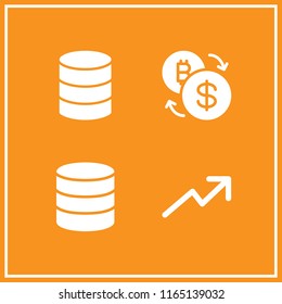 4 graph vector icon set with database, exchange and profits icons for mobile and web