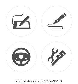 4 Graphic De, Chauffer, Plumber modern icons on round shapes, vector illustration, eps10, trendy icon set.