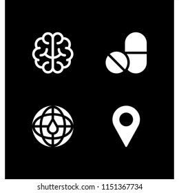 4 graphic icons in vector set. brain, healthcare and medical, maps and location and pin illustration for web and graphic design