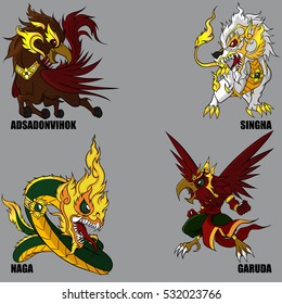 4 Graphic Vector Of Mythical Creatures Set 44 (Himmapan Mythical Creatures)