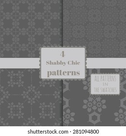 4 gray monochrome seamless patterns set. All patterns in the swatches panel.