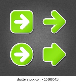 4 green arrow sign sticker web icon. Smooth internet button with drop shadow on gray background with noise effect. This vector illustration clip-art design element saved in 10 eps