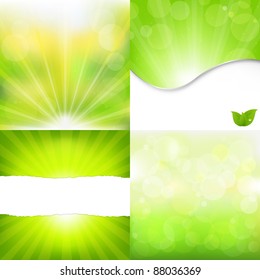 4 Green Nature Backgrounds, Vector Illustration
