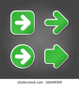 4 green sticker arrow sign web icon. Smooth internet button with drop shadow on gray background with noise effect. This vector illustration clip-art design element saved in 10 eps