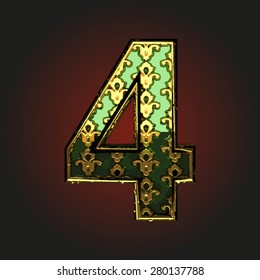 4 green vector letter with gold