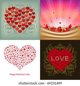 4 Greeting Card For Valentine's Day, Vector Illustration