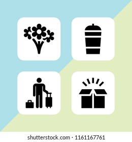 4 greeting icons in vector set. floral, shakes, box and guest illustration for web and graphic design