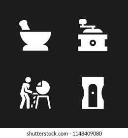 4 grind icon set with coffee grinder, mortar and sharpener vector illustration for graphic design and web