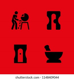 4 grind icon set with mortar, sharpener and grinder vector illustration for graphic design and web