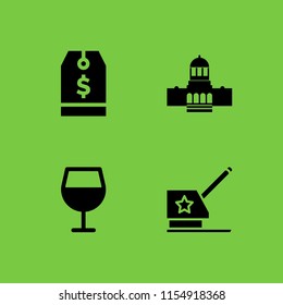 4 group icons in vector set. military strategy, wine, tag and miscellaneous illustration for web and graphic design