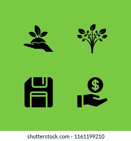 4 growing icons in vector set. savings, plant, plant on a hand and save illustration for web and graphic design