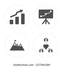 4 Growth, Goal, Strategy, Networking modern icons on round shapes, vector illustration, eps10, trendy icon set.