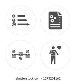 4 Growth, Timeline, Project, Pledge modern icons on round shapes, vector illustration, eps10, trendy icon set.
