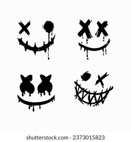 4 grunge black abstract textured vector smile. Vector design grunge element. Vector abstract smileys face paintbrush. Vintage shape. Retro smile