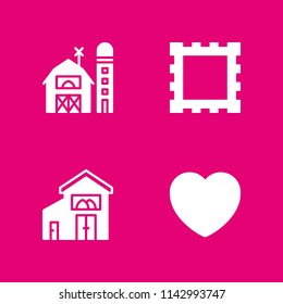 4 grunge icon set with stamp, heart and barn vector illustration for graphic design and web