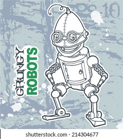 4 Grungy cartoon robots collection for coloring books