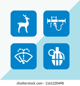 4 gun icons in vector set. bazooka, hunt, washer and grenade illustration for web and graphic design