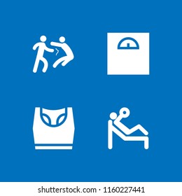 4 gym icons in vector set. underwear, person fight punch, weight and workout illustration for web and graphic design