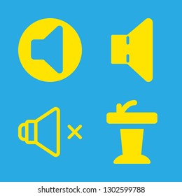 4 hall icons with presentation podium with a microphone and speaker in this set