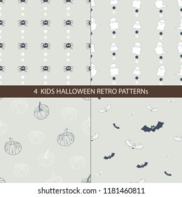 4 halloween patterns backgrounds, backdrops set cute cartoon scrapbook graphic arts vector
