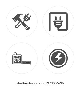 4 Hammer, Measuring tape, Plug, Electricity modern icons on round shapes, vector illustration, eps10, trendy icon set.