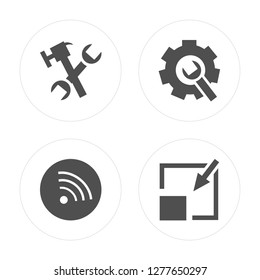 4 Hammer, Wifi, Settings, Minimize modern icons on round shapes, vector illustration, eps10, trendy icon set.