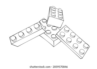 Vector de esbozo de dibujo de 4 manos, Juguetes de ladrillo de posición aleatoria