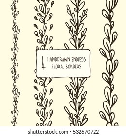 4 hand drawn endless floral borders