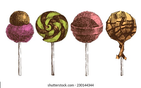 4 hand drawn lollipops icons