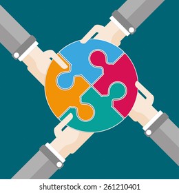 4 hands with circle puzzle. Eps 10 vector file.