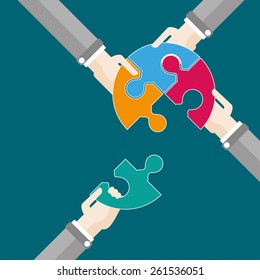4 hands with circle puzzle. Eps 10 vector file.