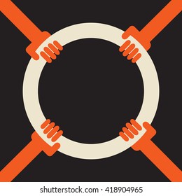 4 hands holding a hoop as a symbol of common target