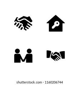 4 handshake icons in vector set. partnership, real estate, deal and hand shake illustration for web and graphic design. Handshake icon