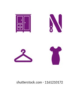 4 hanger icons in vector set. hook, boutique, bedroom black closed closet for clothes and clothing hanger illustration for web and graphic design