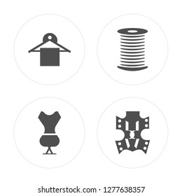 4 Hanger, Mannequin, Thread, Leather modern icons on round shapes, vector illustration, eps10, trendy icon set.