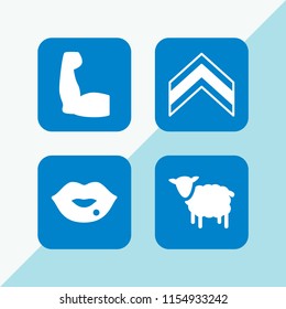 4 happy icons in vector set. kiss, lamb, military and strong illustration for web and graphic design