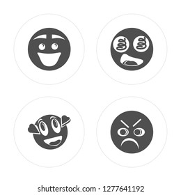 4 Happy, Surprised, Hypnotized, Angry modern icons on round shapes, vector illustration, eps10, trendy icon set.
