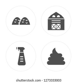 4 Hay, Sprayer, Barn, Poo modern icons on round shapes, vector illustration, eps10, trendy icon set.