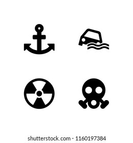 4 hazard icons in vector set. anchor, flood and radioactive illustration for web and graphic design