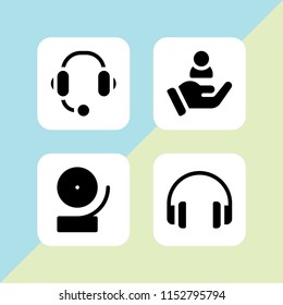 4 headphone icons in vector set. headphones, music and multimedia and customer illustration for web and graphic design