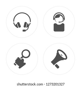 4 Headset, Loupe, Telemarketer, Megaphone modern icons on round shapes, vector illustration, eps10, trendy icon set.