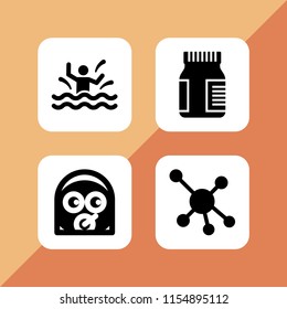 4 healthy icons in vector set. baby, molecular, medicine and swimming pool illustration for web and graphic design